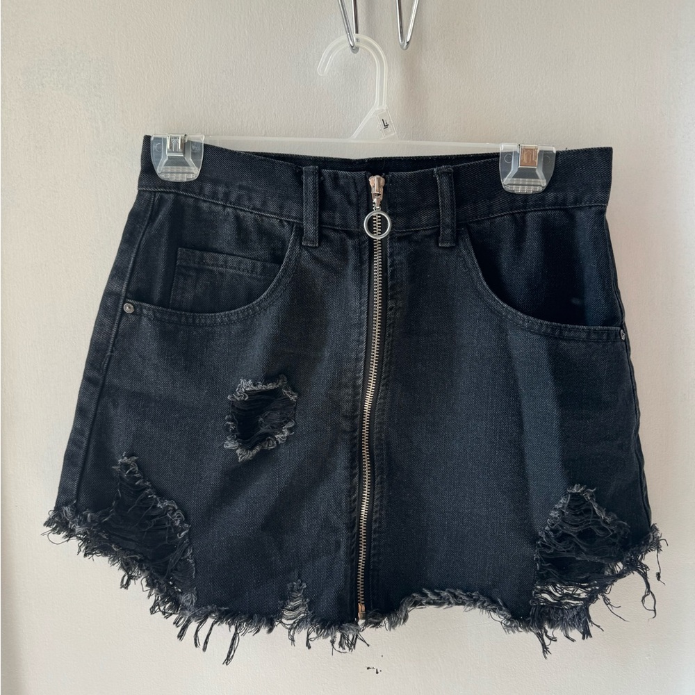 Denim Black Skirt with Zipper